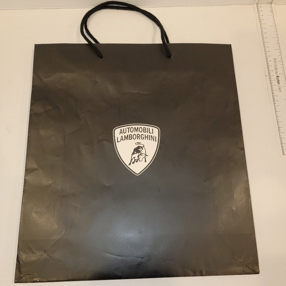 Lamborghini Black Paper Shopping Bag, Cord Handles, 15.5" (H) x 14" (W)